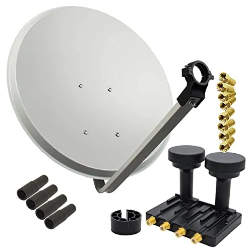 Premium X Satelliten-Komplettanlage 80cm - SAT-Antenne mit 80 cm Spiegel, robust und montagefreundlich, ideal für 4 Teilnehmer, unterstützt 4K Ultra HD und sorgt für hohe Signalqualität bei jedem Wetter.