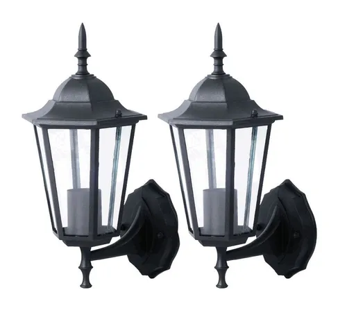 Wandleuchte Laterne IP44, 2er Set – Schwarz mit klarem Glas - Elegante Wandleuchte für den Außenbereich, spritzwassergeschützt (IP44) und ideal für Terrasse oder Balkon. Set mit zwei robusten Leuchten aus Aluminium und klarem Glas.