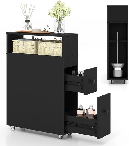 COSTWAY Nischenwagen mit Rollen und Schubladen – Platzsparender Badezimmerschrank