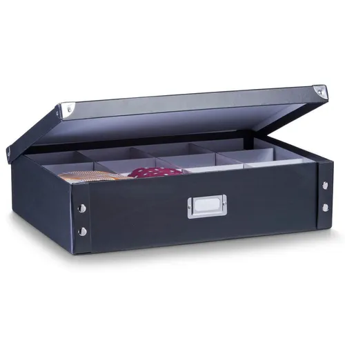 Zeller Aufbewahrungsbox für Krawatten und Gürtel – Schwarz 17789 - Platzsparende und faltbare Aufbewahrungsbox mit 12 Fächern, ideal zur Organisation von Krawatten und Gürteln. Robuste Pappe und verstärkter Deckel sorgen für Langlebigkeit.