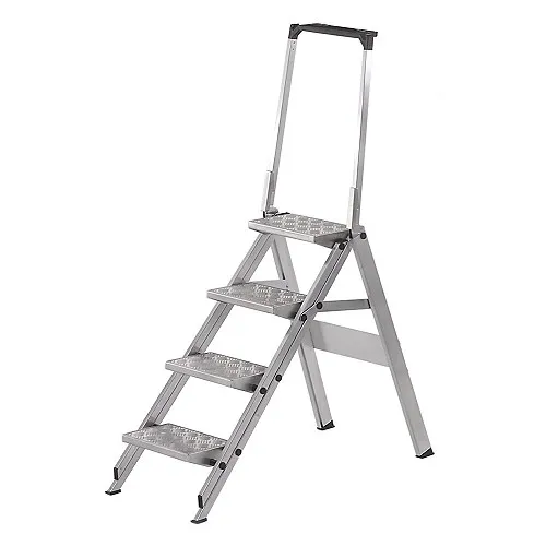 Wakü Sicherheitstreppe 410B Little Jumbo Stehleiter - Klapptreppe mit 4 Stufen, rutschfester Kunststoffbelag für sicheren Stand und vielseitige Einsatzmöglichkeiten im Haushalt.