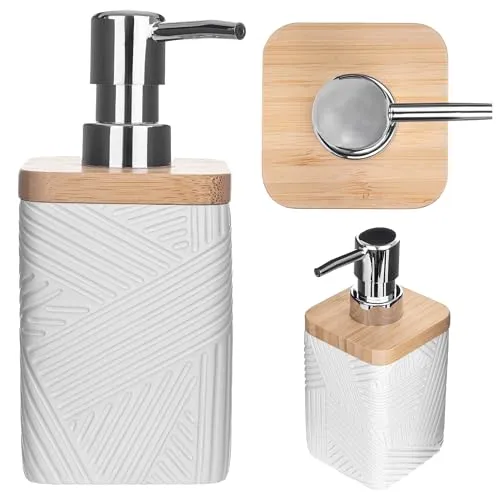 KADAX Seifenspender für Spülmittel, Nachfüllbarer Flüssigseifenspender, Moderner Spülmittelspender, Handseifenspender, Seifendosierer mit Pumpe (Weiß, Quadratisch)