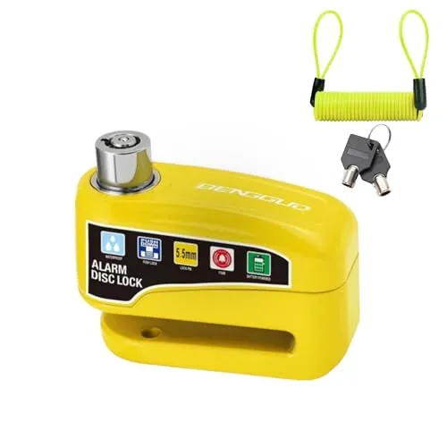 WinGluge Bremsscheibenschloss, Motorradschloss Alarm110db, Fahrrad Alarmanlage, Hochsicherheits Motorrad Schloss Alarm, Scheibenbremse mit Erinnerungskabel und Schlüssel, für Moto, Fahrrad, Scooter