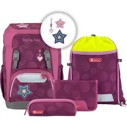 Step by Step Giant Schulranzen-Set „Glamour Star Astra“, 5-teilig - Schulranzen für Mädchen ab der 1. Klasse, ergonomisch, leicht und mit reflektierenden Elementen für Sicherheit bei Dunkelheit. Das EASY GROW SYSTEM sorgt für optimale Anpassung während der Schulzeit.