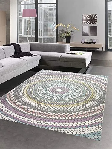 CARPETIA Teppich modern Wohnzimmer Teppich Regenbogen gepunktet bunt Pastell Größe 80x150 cm