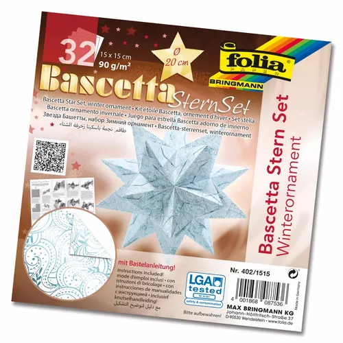Bastelset Bascettastern  / Winterornament eisblau, 15 x 15 cm 402/1515, #7601