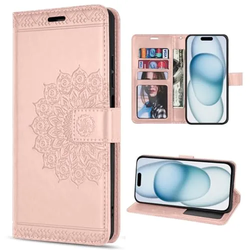 Hülle Kompatibel mit Apple iPhone 15 Plus | Klapphülle Schutzhülle mit Kartenfächer Kompatibel für iPhone 15 Plus | Magnetverschluss Flip Case | Rosegold