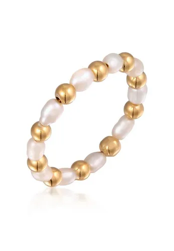 Elli Perlenring Süßwasserperlen Beads 925 Silber vergoldet - Fingerringe aus 925 Silber mit vergoldeter Oberfläche, verziert mit einzigartigen Süßwasserperlen – ideal für elegante Sommerlooks und besondere Anlässe.
