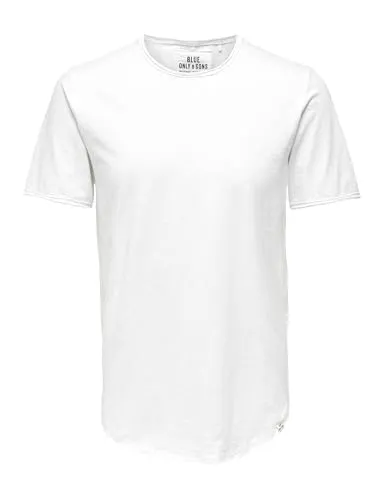 Herren O&S Rundhals T-Shirt Langes Einfarbiges Kurzarm Shirt Basic Shortsleeve aus Baumwolle ONSBENNE