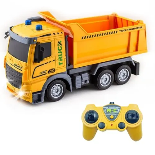 RC Kipper Spielzeug, ferngesteuerter Kipper, 7 Kanäle, voll funktionsfähige Struktur, Spielzeug für Kinder von 3 bis 7 Jahren, mit Licht und Sound, Maßstab 1:24