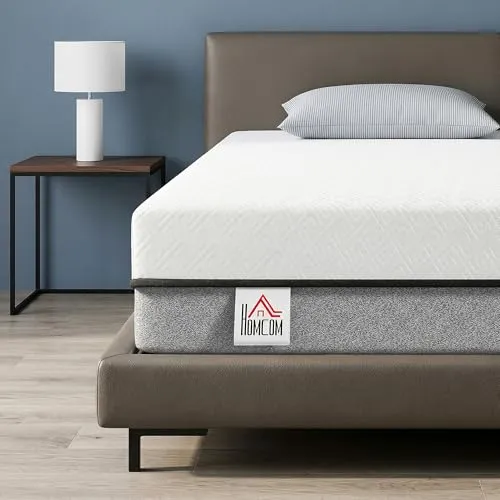 HOMCOM Matratze 140x200cm H3 mittelfest 20 cm Höhe Ergonomisch, Atmungsaktiv Matratze aus Gel-Memory-Schaumstoff, mit abnehmbarem, waschbarem Bezug, Öko-Tex & CertiPUR Zertifiziert