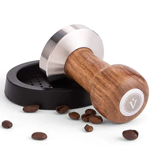VIENESSO Tamper 51mm – hochwertiger Espresso Temper & stilvoller Holzgriff inkl. Schützender Tamping-Matte für Barista Profi-Qualität | Siebträger Zubehör