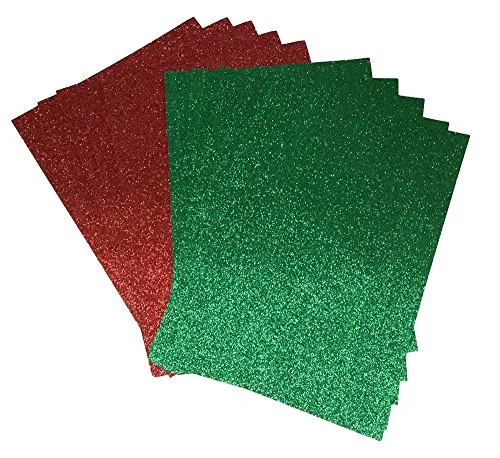 Syntego Glitzerpapier, grün und rot, glitzernd, weich, fusselfrei, dickes Weihnachtspapier, 5 Blatt mit je 10 x A4, 150 g/m² (rot/grün)