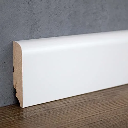 PROVISTON | Sockelleiste | Abgerundetes Profil | 19 x 70 x 2400 mm | MDF foliert | Weiß | Moderne Fußleiste | 2.4 Meter