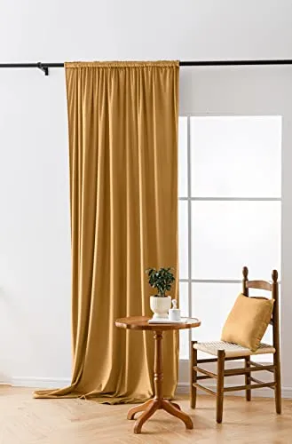 Cotton Market Velours Gardinen 270x140 cm - Vorhänge für Fenster und Balkontür - Vorhang für das Haus auf Band - Vorhang Blickdicht - Gardinen Stange Curtains - Verdunkelungsvorhang - Senf