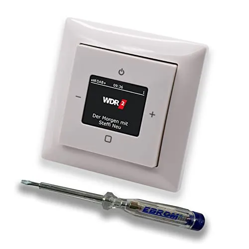 Busch Jäger DAB+ (DAB PLUS) Unterputz Radio (8215U-101) Balance SI alpinweiß, Komplett-Set 8215 U – 101, Rahmen und Radioabdeckung inkl. EBROM Phasenprüfer zur Montage des Geräts