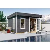 Skan Holz Gartenhaus Breda Schiefergrau 380 cm x 300 cm - Holz-Gartenhaus mit modernem Design, großzügiger Grundfläche von 11,4 m² und einfachem Steck-Schraubsystem für eine unkomplizierte Montage. Ideal als Geräteschuppen oder Freizeithaus.