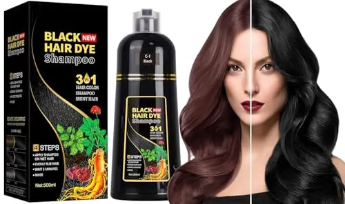 Gemtoy 500ML Schwarze Haarfärbeshampoo, Black Hair Dye Shampoo 3in1, Schwarz Haarfärbe-Shampoo, Sofort Haarfarben Shampoo, Farbshampoo, Instant Hair Color, Haartönung für Graue Haare Männer Frauen