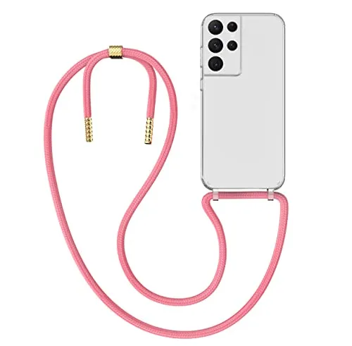 MyGadget Handykette für Samsung Galaxy S21 Ultra - [ Hülle mit Band abnehmbar & verstellbar ] - Handyhülle mit Handyband zum Umhängen Schnur Case Schutzhülle - Rosa
