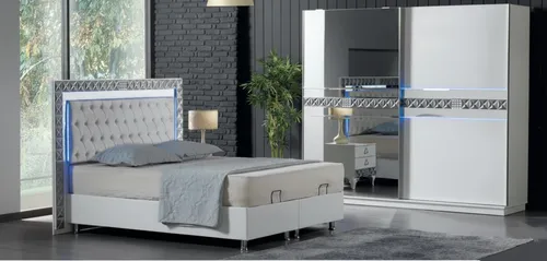 Schlafzimmer-Set mit Bett und Kleiderschrank - Modernes Schlafzimmer-Set für Jugendliche und Erwachsene, bestehend aus einem Bett (180 x 200 cm) und einem geräumigen Kleiderschrank. Ideal für stilvolle Ordnung mit praktischen Schubladen.