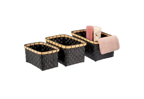 bremermann Aufbewahrungskorb Aufbewahrungskörbe 3er Set, Bambus/PP Streifen, schwarz