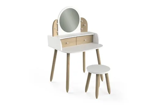 habeig Schminktisch Kinderschminktisch Kindertisch mit Hocker Spiegel Holz, 94 x 58 x 49 cm