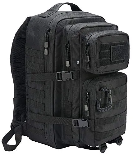 Brandit US Assault Rucksack Black Large - Taktischer Rucksack in groß, ideal für Reisen, Camping und Outdoor-Aktivitäten. Mit Molle-System und belüfteten Gurten für optimalen Tragekomfort.