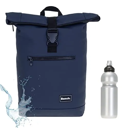 Sieber Rucksack Kurierrucksack Bench Hydro Plane Roll-Top backpack Laptoprucksack A4 wetterfest Damen Herren 64175 + Trinkflasche (Dark Blue 0600)