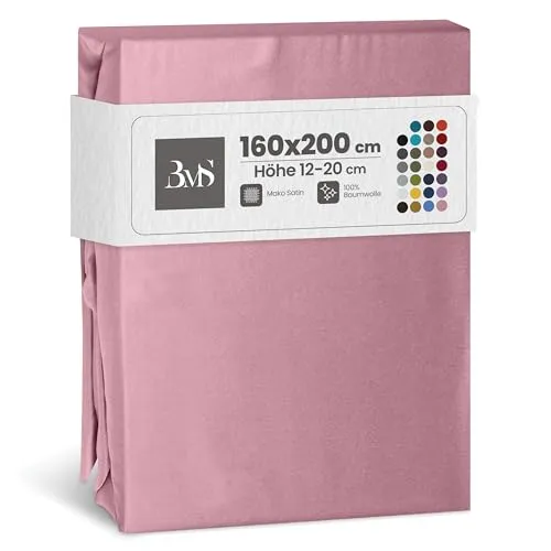 Bettwaesche-mit-Stil Mako Satin Spannbettlaken Spannlaken Spannbetttuch (160 cm x 200 cm, Matratzenhöhe 12-20 cm, Rosa)