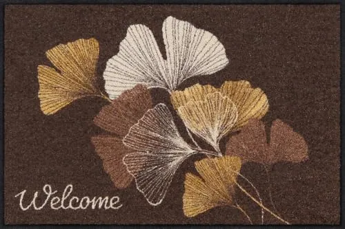 Salonloewe Fußmatte Ginko Welcome Mokka in 50 x 75 cm | Schmutzfangmatte waschbar & rutschfest | Fußabtreter 100% PVC Frei für Innen & Außen