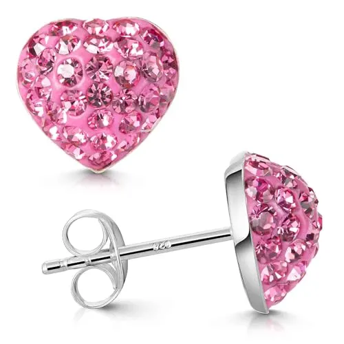 Materia Herz Ohrringe Mädchen - Kristall Ohrstecker Silber 925 pink SO-104