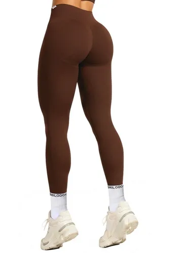 Smilodox Leggings Amaze Pro - High Waist V-Shape Sporthose mit Scrunch-Effekt - Stylische, figurformende Sport- und Yogahose in Braun für optimale Bewegungsfreiheit. Der hohe Bund und der Scrunch-Effekt sorgen für einen perfekten Sitz beim Training. Ideal für Fitness und Yoga.