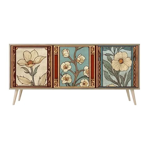 HEALANCY Komodenschrank - Kommode mit 3 Türen- Flurkommode- Schrank - Highboard - Kleiderschrank Möbel - Wohnzimmer Schlafzimmer Esszimmer Flur - Sideboard- Riva-Eiche