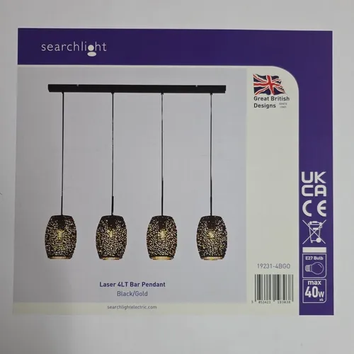 Xxxl Hängeleuchte Laser, Schwarz & Gold - Höhenverstellbare Metall-Hängeleuchte in Schwarz und Gold, ideal für stilvolle Innenbeleuchtung über Esstischen, Größe 90x120x15 cm.