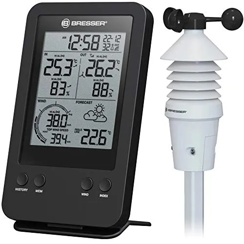Bresser Wetterstation Funk mit Außensensor - 3-in-1 Profi Windmesser, präzise Messung von Windgeschwindigkeit, Temperatur und Luftfeuchtigkeit