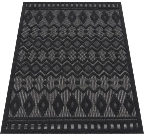 Paco Home Teppich Livorno 671, rechteckig, Höhe: 14 mm, Uni-Farben, Scandi, Rauten Muster, Hoch-Tief Effekt, Outdoor geeignet