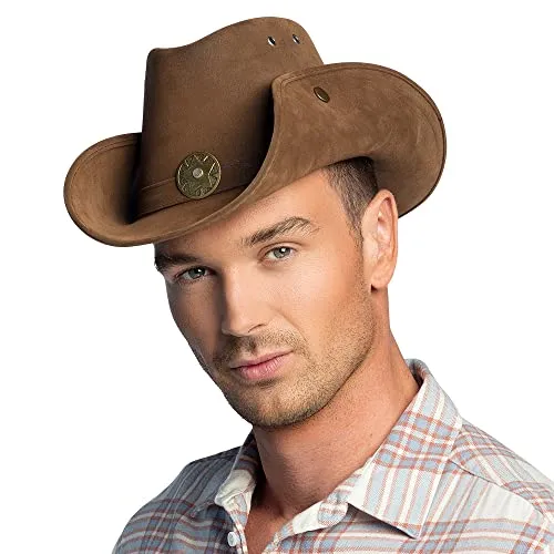 Boland – Cowboyhut Nevada im Western-Stil, Hut in Lederoptik mit Zierband, Kostümaccessoire für Karneval, Festival und Mottoparty