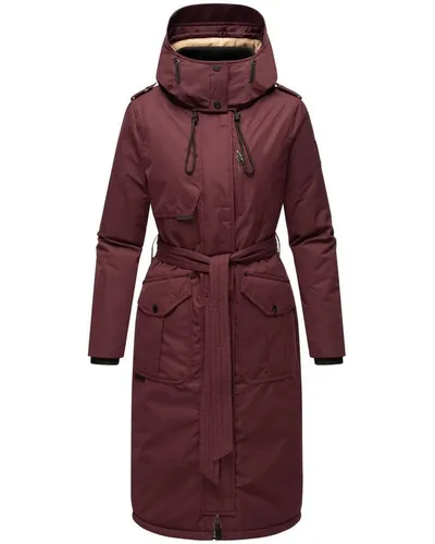 Navahoo Damen Wintermantel Hokulanii Wine Gr. XXL - Funktionsjacken: Warmer Parka mit hohem Kragen, verstellbarer Kapuze und modernem Taillengürtel - ideal für kalte Herbst- und Wintertage!