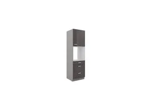 Küchen Hochschrank 60 cm Bianca Grau Hochglanz - Einbauküchen-Komponenten mit 3 Schubkästen, einer Tür und offenem Fach für optimale Stauraumnutzung in Ihrer modernen Küche.