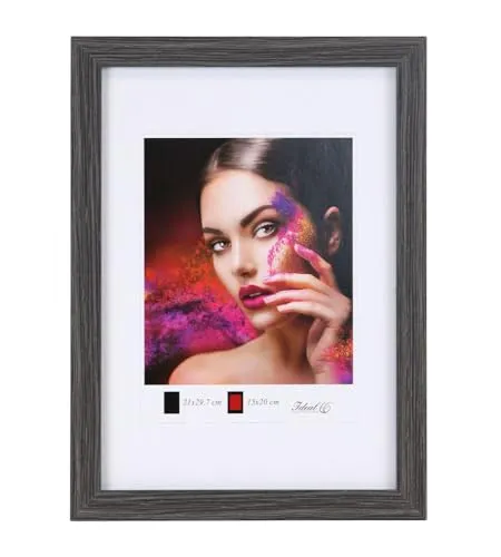 IDEAL TREND Holz Bilderrahmen Lifestyle Plexi Foto Rahmen Collage Wanddeko Poster HR-25: Farbe: Grau | Format: 20x30
