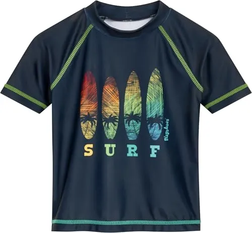 Playshoes Unisex Kinder Badeshirt Rash-Guard-Shirt, Kurzarm Surf 158-164 - Rashguard für Jungen aus recyceltem Polyester mit UV-Schutz 50+, ideal für den Strand oder Schwimmbad. Schnelltrocknend und angenehm zu tragen, perfekt für heiße Sommertage.