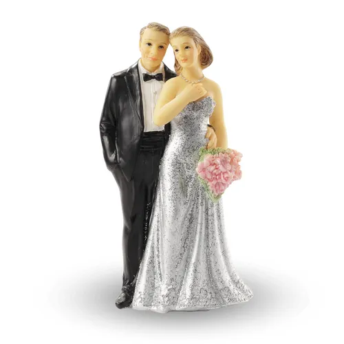 Silberhochzeit Dekofigur 25 Jahre Jubiläum Silberpaar Figur in silber schwarz