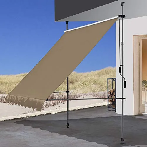 QUICK STAR Klemmmarkise 300x130cm Beige - Klemmmarkise für Balkon und Terrasse, höhenverstellbar von 200-290cm, mit UV-Schutz und wasserdichtem Stoff. Einfache Montage ohne Bohren!