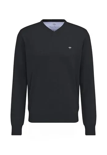 FYNCH-HATTON Pullover aus Baumwolle mit V-Ausschnitt Charcoal/M - Pullover für Herren, aus weicher Baumwolle mit stilvollem V-Ausschnitt für einen eleganten Look.