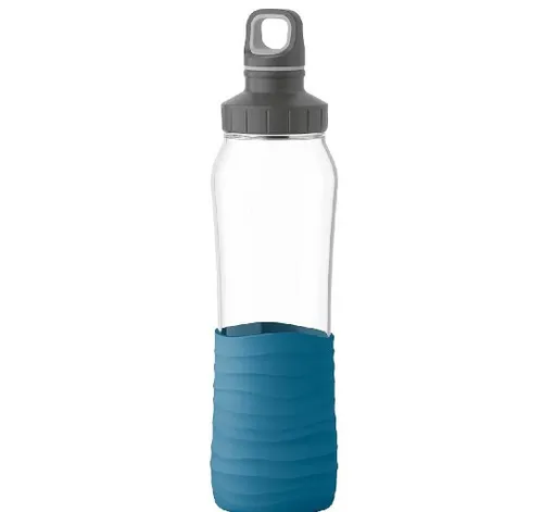Emsa Trinkflasche Glas 0,7 L Silikonmanschette Aqua blau