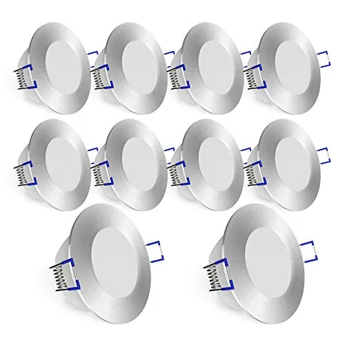 linovum WEEVO Decken Einbauleuchten LED 10er Set - ultra flach & neutralweiß - Energiesparlampen: Extra flache 5W LED Strahler mit IP44 Schutz für Bad und Außen, blendfreies Licht und einfache Montage direkt an 230V.