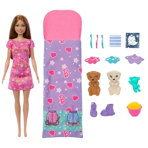 Barbie Welpen-Pyjama-Party Spielset mit 2 Spielzeughunden von Barbie