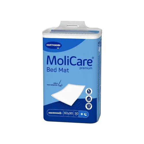 MoliCare Premium Bed Mat 9 Tropfen 60 x 90 cm, 60 Stück - Arzneimittel, hautfreundliche Einweg-Unterlage mit hoher Saugfähigkeit und flüssigkeitsundurchlässiger Folienrückseite für optimalen Schutz.