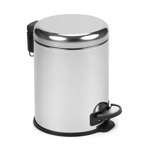TATAY Badezimmer Mülleimer mit Pedal 5L | Hygienische Fußöffnung | Gedämpfter, Leiser Deckel | Herausnehmbarer Inneneimer | Funktionales Design – Metallic