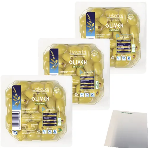 Liakada Grüne Oliven entsteint 3er Pack 3x100g Packung usy Block